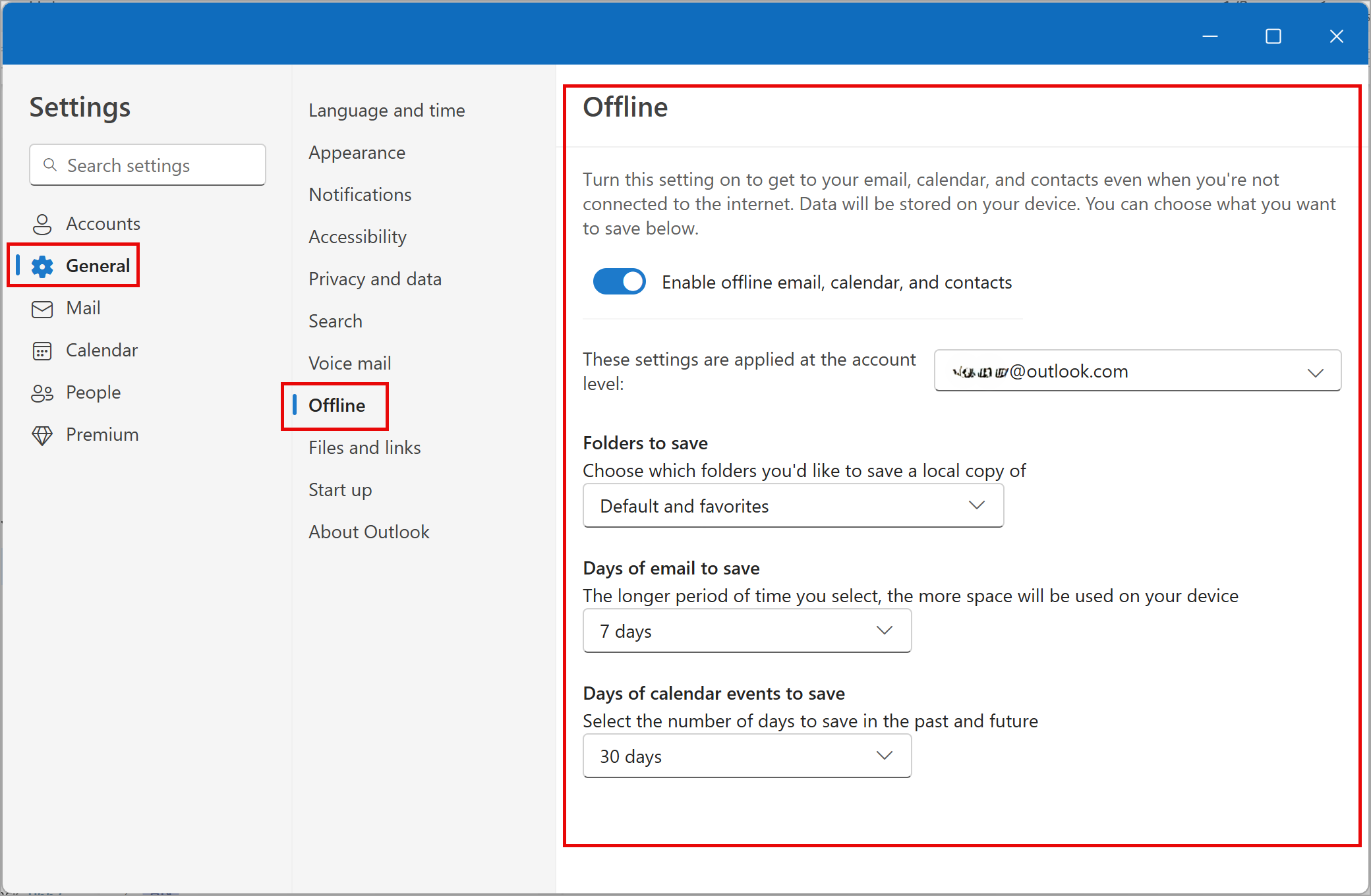 outlook for windows offline support